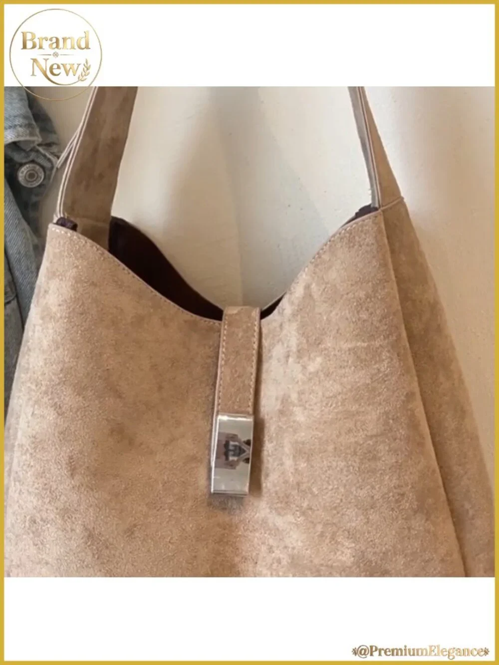 Faux Suede Slouchy Hobo Shoulder Bag with Buckle Closure, Retro Purse